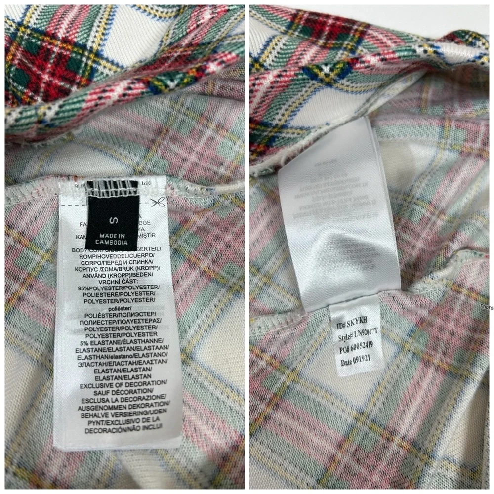 Lauren Ralph Lauren Stretchy Poly White Red Green Plaid Holidays Pajama Set S
